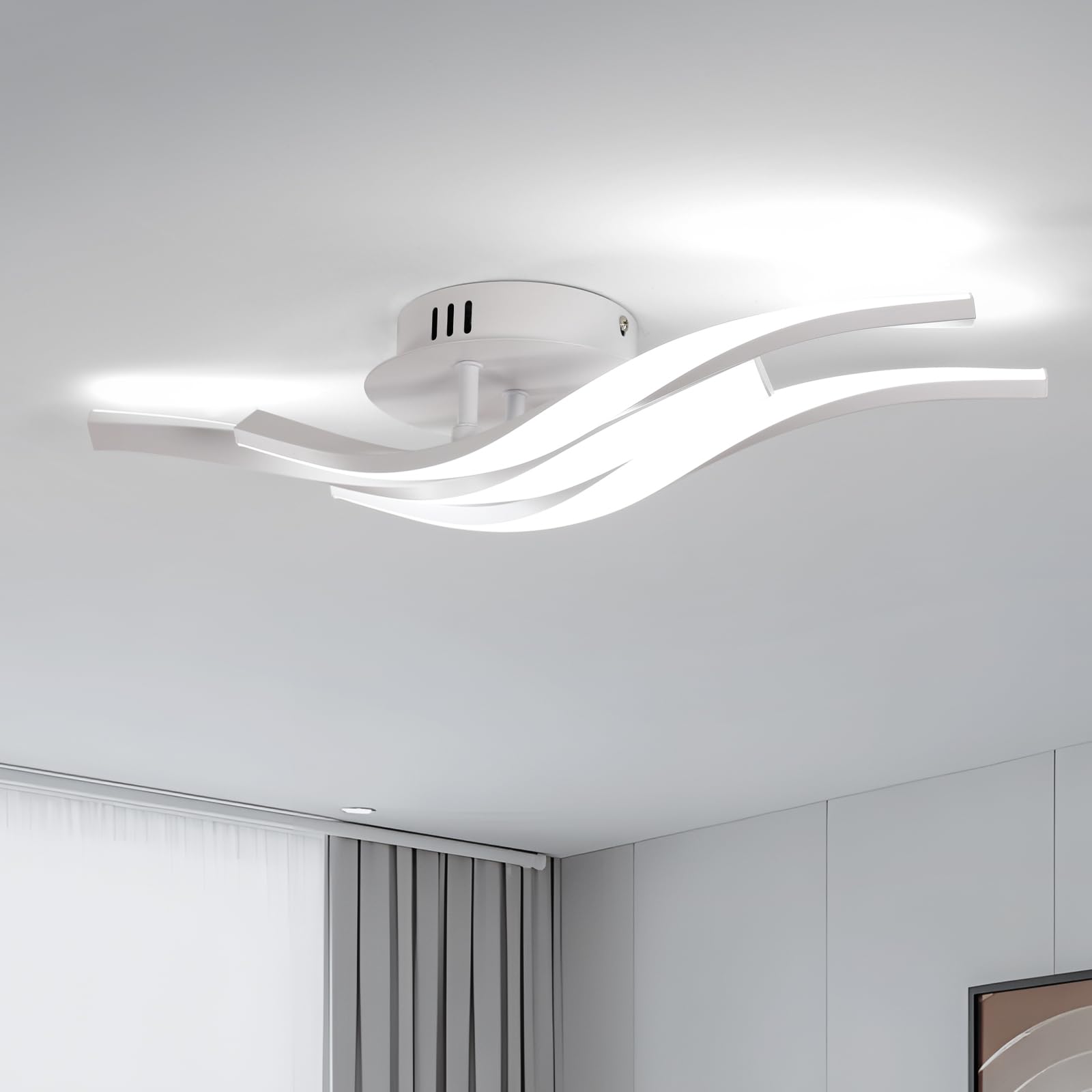 Comely LED Ceiling Light, White Ceiling Lamp 24W 2700LM, Creative Modern Ceiling Fitting Lighting Future for Bedroom Living Room Kitchen, Cold White Light 6500K, Long 52cm