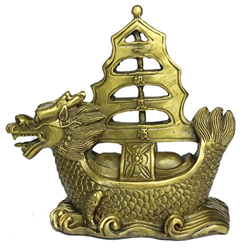 Chinese Handmade Wealth Dragon Galleon Statues Good Luck Brass Finish Collectible Figurines Decoration Gift TQ87