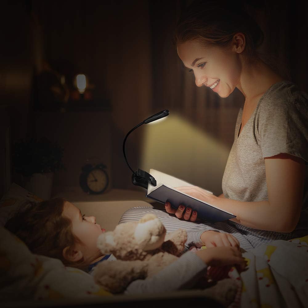 Vekkia Book Light Set with Charger, Clip on Reading Light in Bed with 3 Brightness, Up to 60 Hrs, Rechargeable, Eye-Care Warm LED for Read Before Bed. Perfect Gift Choice（Incl Travel Case, Cable): Home Improvement