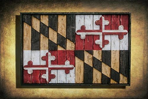 Maryland Flag, Limited Edition, Weathered Wood One of a kind , Wooden, vintage, art, distressed, weathered, recycled, Baltimore, red, yellow