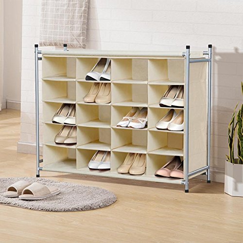 Yaheetech 5-Tier 20-Pair Shoe Rack,20-Compartment Nonwovens Cube Shoe Organizer Portable & Durable W/Larger Capacity-Beige