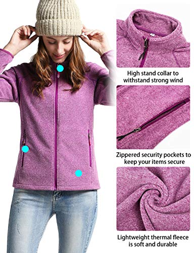 Fastorm Fleece Jacket Womens Full Zip Up Lightweight Solid Polar Fleece Performance Sweatshirts Outdoor Purple S