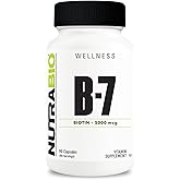 NutraBio Biotin (Vitamin B-7) Supplement, 5000mcg - May Help Promote Healthy Hair, Skin, and Nails, 90 Vegetable Capsules