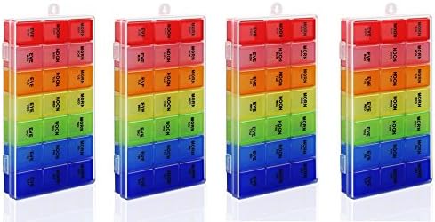 Rainbow Weekly Pill Organizer with Snap Lids| 7-day AM/PM | Detachable Compartments for Pills, Vitamin. (4pcs)