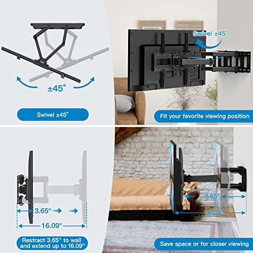 Pipishell Full Motion TV Wall Mount Bracket for 3775 Inch LCD, QLED,OLED 4K Flat Curved TVs