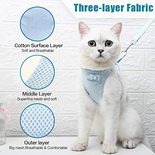 Kitten Harness and Leash Escape Proof for Walking Adjustable Neck Cat Collar Rabbits Puppy Kittens Soft Breathable Mesh Pet Vest (S, Blue)