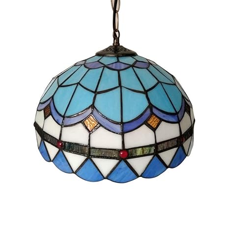 Jiahe Tiffany Pendelleuchte Vintage Korridor Balkonzubehör Hängelampe Runde Pastorale Rustikale Glasmalerei Dekoration Decken