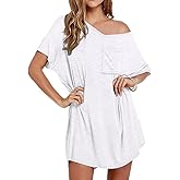 Ekouaer Womens Tshirt Nightgown Cotton V Neck Sleepshirts Comfy Casual Nightshirt for Women