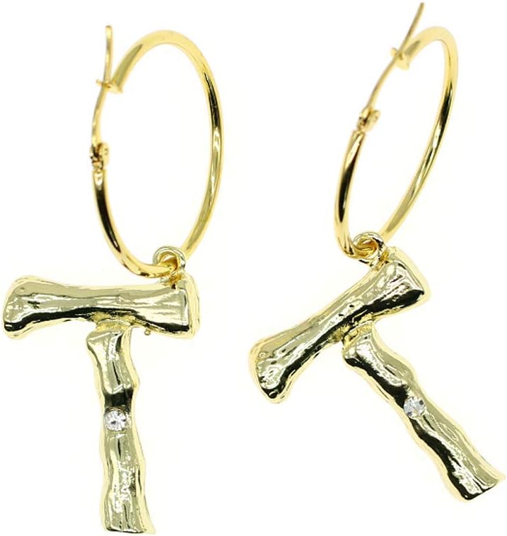 HSQYJ Fashion DIY Big 26 Crystal Letter Charm Bamboo Initial Pendant Necklace Pearl Brooch Pin Hoop Earrings Gold-Plated 20 Inch Chain Letter A-Z Best for Women Girl Jewelry Gift