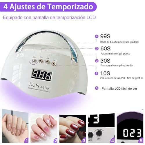CARYWON - Lámpara de Uñas, 200W 45 UV LED Lámpara de Uñas para Esmalte de Gel, Secador de Uñas con 4 Ajustes de Temporizador y Pantalla LCD, Lámpara de gel de Curado Portátil más Rápido