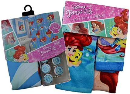Disney Ariel Little Mermaid Beach Towel Bath Towel Shower Curtain Hooks Night Light Set (5, Ariel)