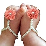 Bestjybt Baby Girl Pearl Chiffon Foot Flower Shoes Barefoot Sandals, Orange