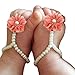 Bestjybt Baby Girl Pearl Chiffon Foot Flower Shoes Barefoot Sandals, Orange