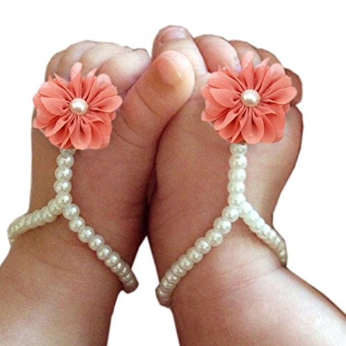Bestjybt baby girl pearl chiffon foot flower shoes barefoot sanda…