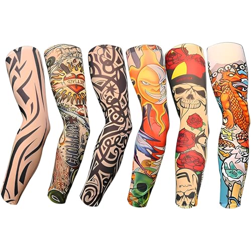 YARIEW 6Pcs Arm Sleeves Fake Tattoos Sleeves to Cover Arms Sun Protection Sleeve Covers for Men and Women (Set 6)