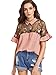 SheIn Women's Cute Embroidered Sheer Neck Ruffle Cuff Collared Blouse Small Pink