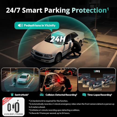 Botslab 3 Channel Dash Cam 4K with 128GB Card, 3.18" Touch Screen, Voice Control, 4K Front and 1080P Rear Inside Loop Recording, 5.8GHz WiFi, GPS, Night Vision, WDR, Parking Mode