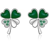 S925 Sterling Silver Heart Four Leaf Clover Shamrock Earrings for Women Irish Emerald Crystal Piercing Stud Charm Valentine ST Patricks Day Earring