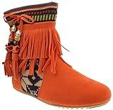 MINI 03 Fringe Moccasin Ankle Boots Orange Tribal