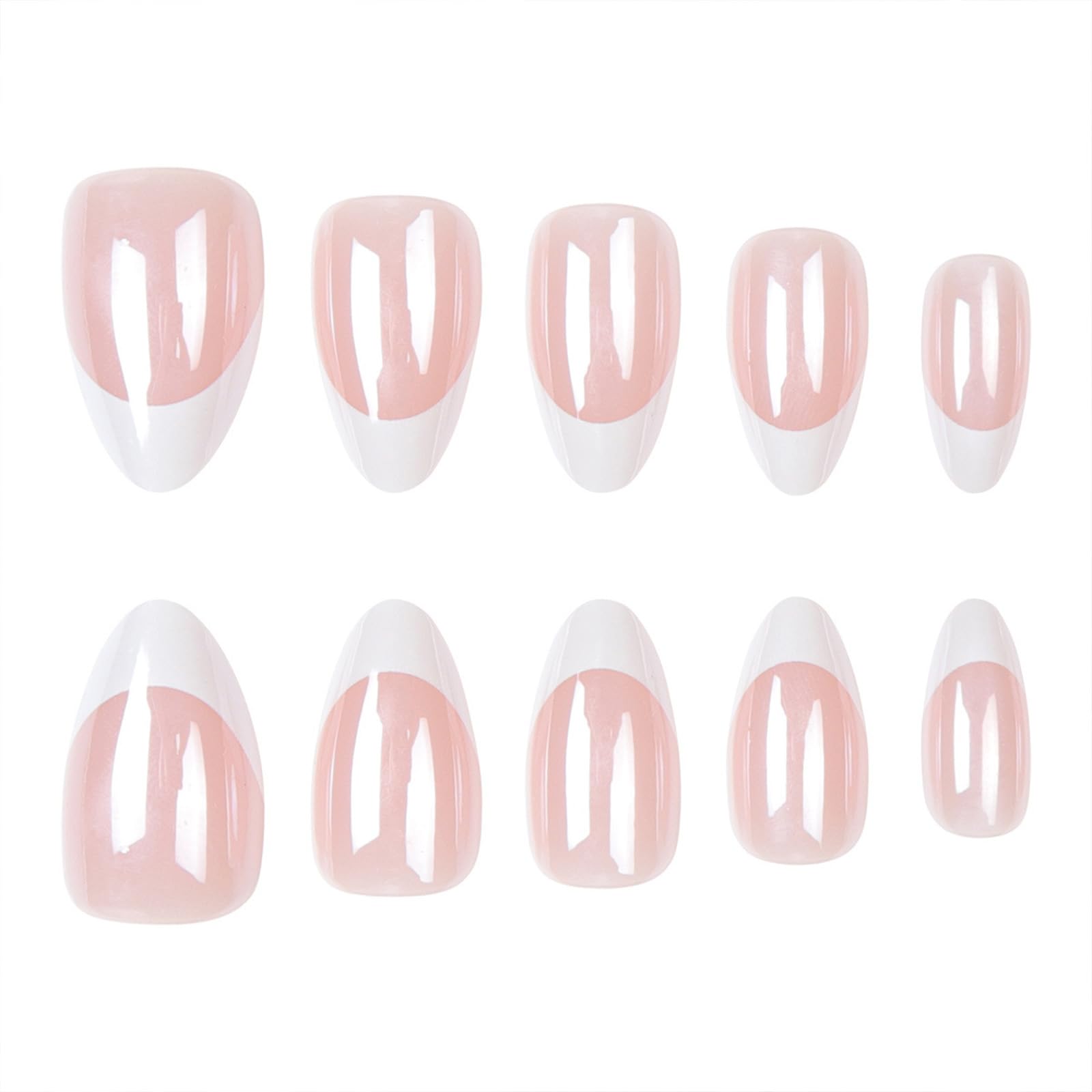 Chrome Press on Nails Short Almond Fake Nails White French Tip Nails Press ons Glossy Glue on Nails French Acrylic Nails Nude False Nails Artificial Stick on Nails for Women 30 Pcs - Image 2