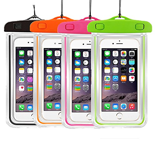 4Pack Universal Floatable Waterproof Cases Case Dry Bags CaseHigh Shop Transparent Covers Color Submersible for Cellphones Under 5.8 Inch Bumper Case Fashion Design (4 Pack:Black+Orange+Pink+Green)