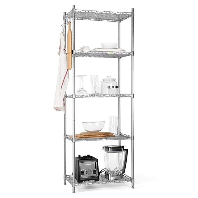 Cozzine Regal Lagerregal, Haushaltsregal mit 5 Regalböden Standregal Küchenregal Metallregal Badezimmerregal Bücherregal Aufb