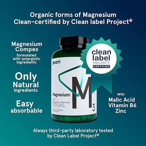 Puori Organic Magnesium Zinc Supplement 300mg 120 Vegan Capsules