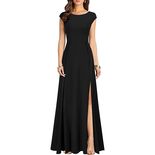Amazon.com: MUSHARE Women's Square Neck Sexy Split Cocktail Party Maxi Long Formal  Dress Black : Clothing, Shoes & Jewelry