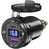 SOBMOTO Motorcycle DIN/Hella USB Charger (NOT for Car Cigarette Socket), 36W PD3.0 & 18W QC3.0 Power Adapter with Switch, Voltmeter, Waterproof USB-C & USB-A Plug for BMW Ducati Triumph