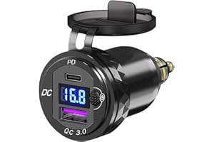 SOBMOTO Motorcycle DIN/Hella USB Charger (NOT for Car Cigarette Socket), 36W PD3.0 & 18W QC3.0 Power Adapter with Switch, Voltmeter, Waterproof USB-C & USB-A Plug for BMW Ducati Triumph