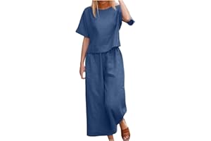 GENERIC Womens Plus Size Cotton Linen Lounge Sets 2 Piece Outfits Linen Set Summer Casual Matching Set Pants Suit