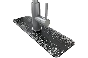 CYlovinho Kitchen Sink Faucet Splash Guard, Faucet Absorbent Mat, Microfiber Faucet Drip Catcher for Countertops, Bathrooms, Farmhouses, RVs (Dot dark gray)