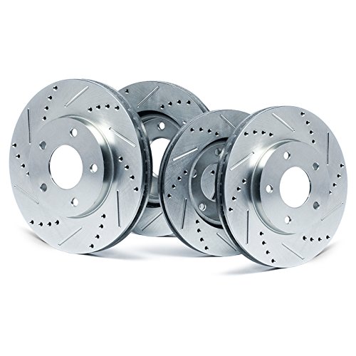 Front + Rear Silver Slotted & Cross Drilled Rotors SY048213 | Fits: 2002 02 Subaru Impreza WRX 2.0L Turbo Models