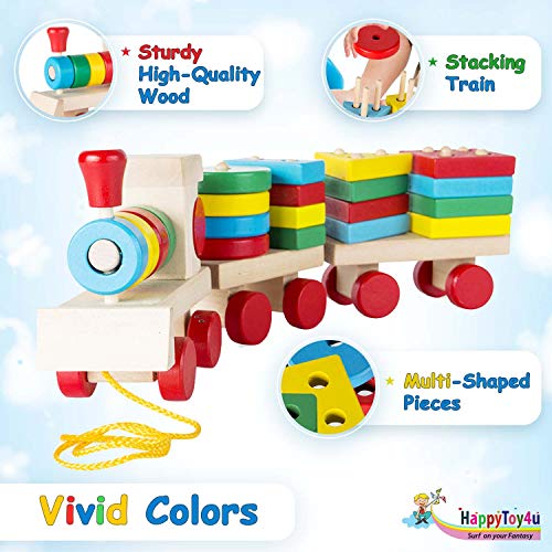 image for HappyToy4u WOODEN PUZZLE TRAIN TOY 25-Piece, Educational Pull-Along Tr