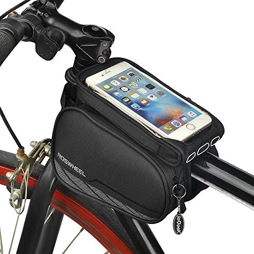 Spotact Cycling Frame Cell Phone Bag, Bike Front Top Tube Pannier Touchscreen Saddle Bag Rack Mountain Road Bicycle Pack Double Pouch Mount Phone Case for 5.7" Smartphone