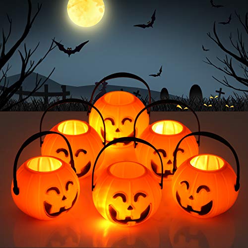 Kesoto Halloween Mini Pumpkin Candy Bucket Portable Pumpkin Bucket Children Trick or Treat Bags for Party Favors 8.5 x 5.5 x 6.5cm 6pcs, Orange