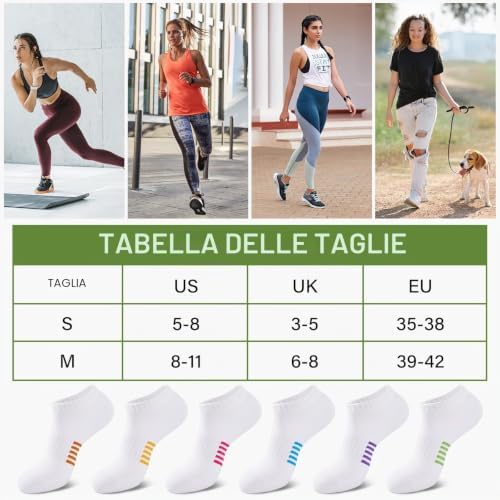 Calzini Corti Donna in Bambù 6/12 Paia, Calzini Sportivi Traspiranti, Calze Spugna per Running, Colorati e Anti Sudore, Regali Donna Estivi