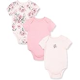 Little Me Clothes for Baby Girls’ 3-Pack 100% Cotton Bodysuits with Full Snap Closures, Baby Essentials, Newborn to 9 Months