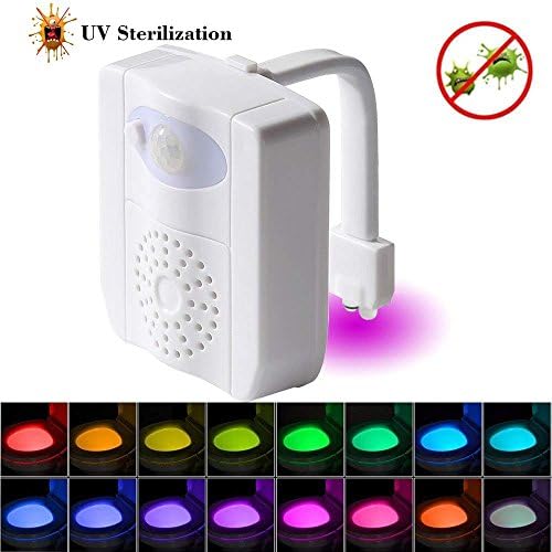 AUSAYE UV Toilet Night Light,16 Color Changing Toilet Bowl Light Motion Sensor Toilet Seat Light, LED Nightlight
