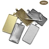 OBSEDE 15 Pieces Transparent Glass Cabochons with 15 pcs Stainless Steel Pendant Trays Clear Rectangle Dome Non-Calibrated 50mm25mm for Photo Craft Resin Jewelry Making