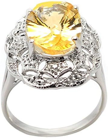 De Buman Genuine Citrine and Zircornia Sterling Silver Ring (6.75)