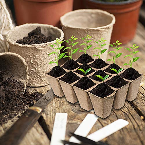 Seed Starter Peat Pots-Biodegradable Plant Seed Starter Peat Pots Holes Eco-Friendly Germination Seedling Trays with Bonus 10pcs Plant Markers for Vegetable Seed Germination，10pcs（120 Cells）