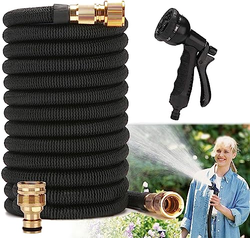 Expandable Garden Hose 75ft Flexible Water Hose Pipe with 8 Modes Spray Gun and 1/2 to 3/4 Inch Solid Brass Fittings for Gardening Yard Cleaning and Outdoor Car Washing Leak Proof Design