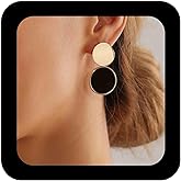 IRCOMULTI Boho Gold Onyx Dangle Earrings Onyx Disc Earrings Double Disc Coin Earring Round Geometric Earring Jewelry for Women