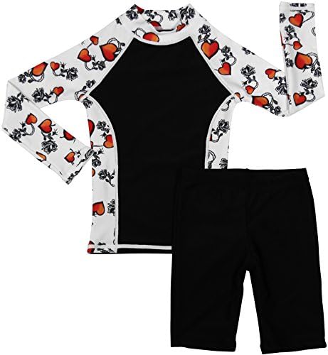 grUVywear UV Sun Protective (UPF 50+) Girls UV Rashguard Swim Top &amp; Long Swim Short Set L 9-10