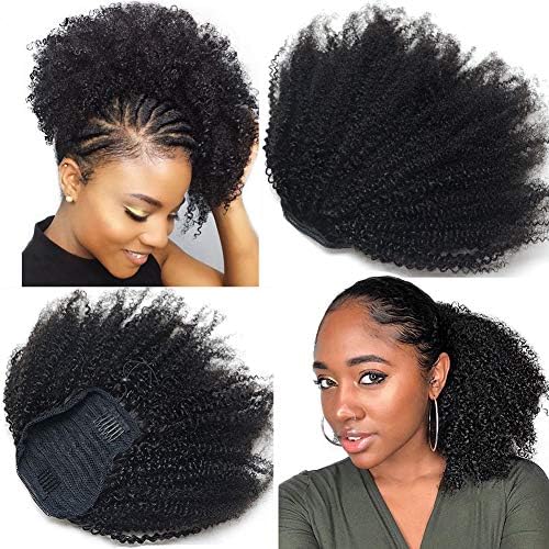 4B 4C Afro Kinky Curly Ponytails Clip In Human Hair Extensions For African Amaricans Kinky Coily Natural Virgin Clipin Ponytail HairPieces Curly Drawstring Puff Ponytail Top Closure 10"inch