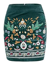 Fashiomo Boho Floral Bordado Mini Falda Alta Cintura Lápiz Falda
