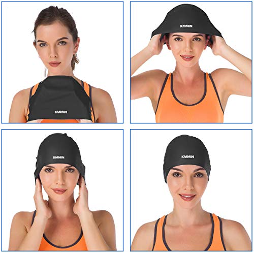 KMMIN Swim Cap, 3D Ergonomic Design Swimming Cap for Women Men Long Hair Short Hair Silicone Adult Swim Cap with Great Elasticity Ear Protection(Black)