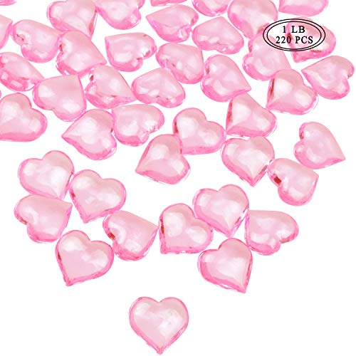 Fangoo 220 Pieces Pink Acrylic Heart Flat Back Heart Gems for Valentine's Day Decorations, Vase Filler, Table Scatter Decoration, Wedding Decorations,Home Decorations(Pink, 1LB) - Thumbnail 7