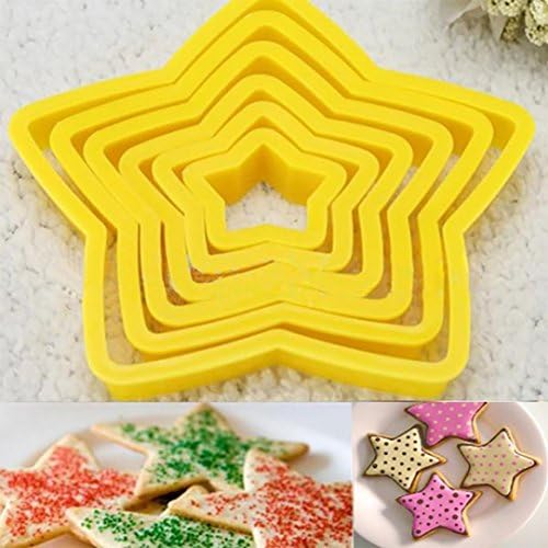 Zomup 6 Pcs DIY Pentagram Cookies Cake Cutter Mold Set Muffin Candy Chocolate Fondant Decorative Stars Mould Baking Tool (Yellow)